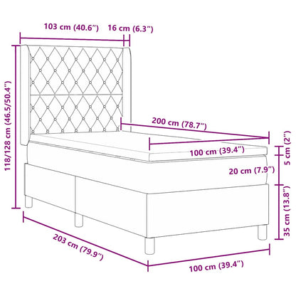 Led Boxspring Seng Med Madras Argyle Lysegrå 100 X 200 Cm Fløjl - Billede 13