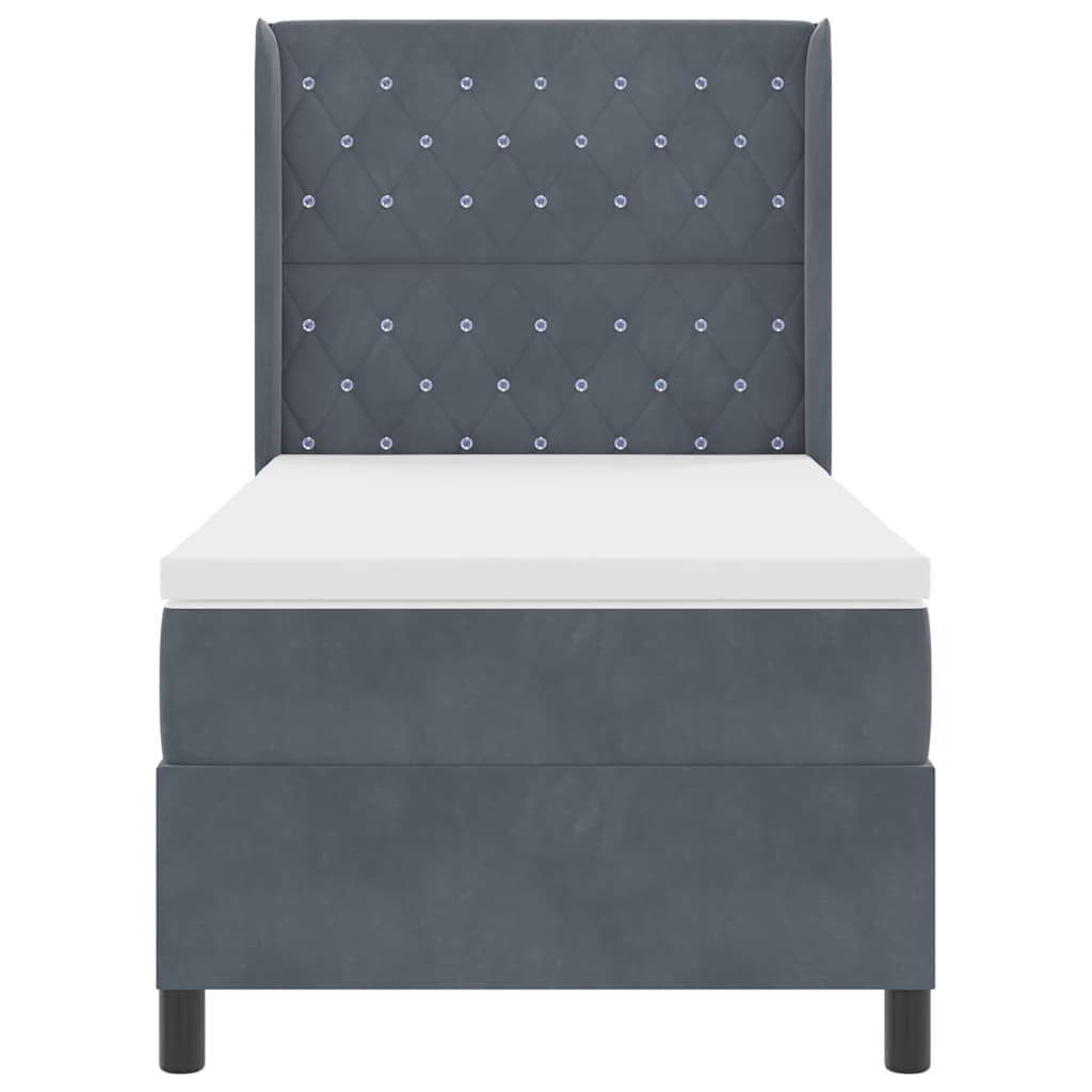 Led Boxspring Seng Med Madras Mørkegrå 100 X 200 Cm Fløjl - Billede 9