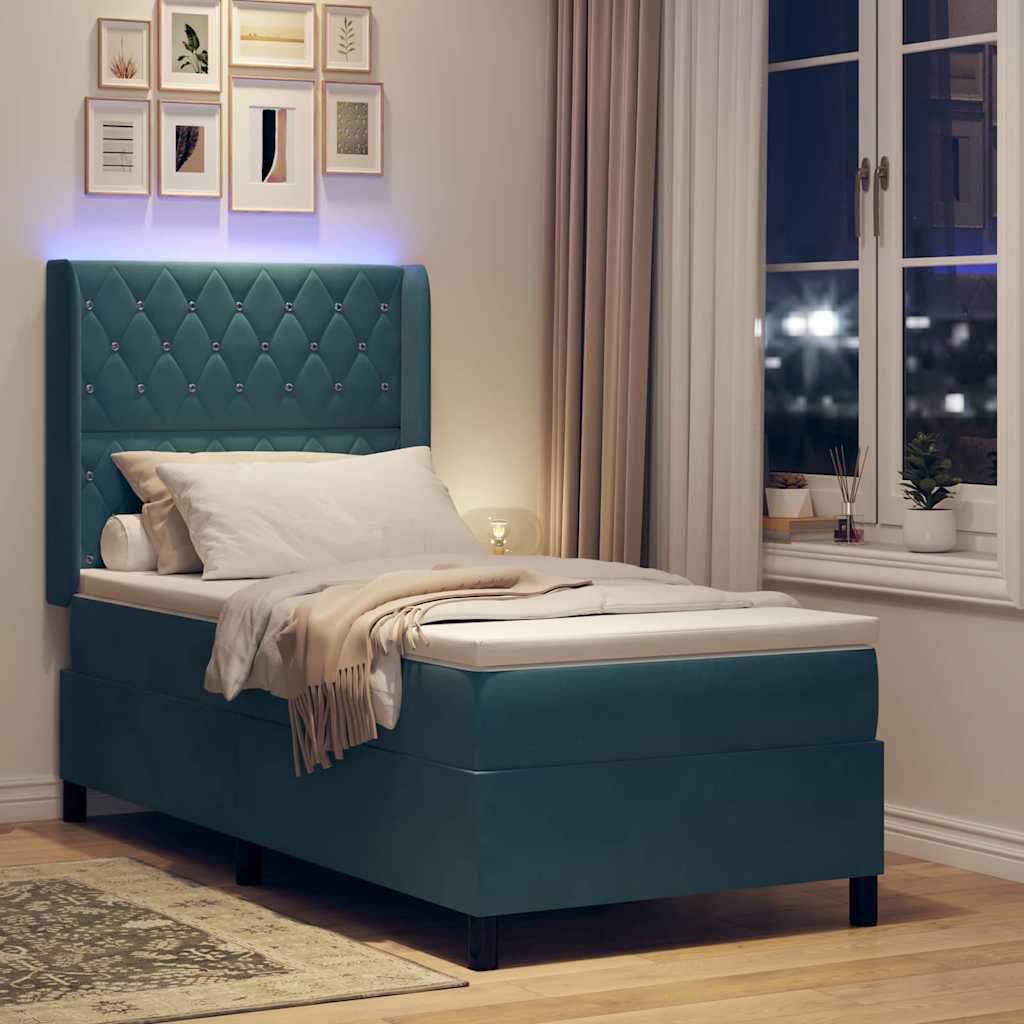 Led Boxspring Seng Med Madras Argyle Blå 100 X 200 Cm Fløjl - Billede 6
