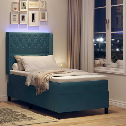 Led Boxspring Seng Med Madras Argyle Blå 100 X 200 Cm Fløjl - Billede 6