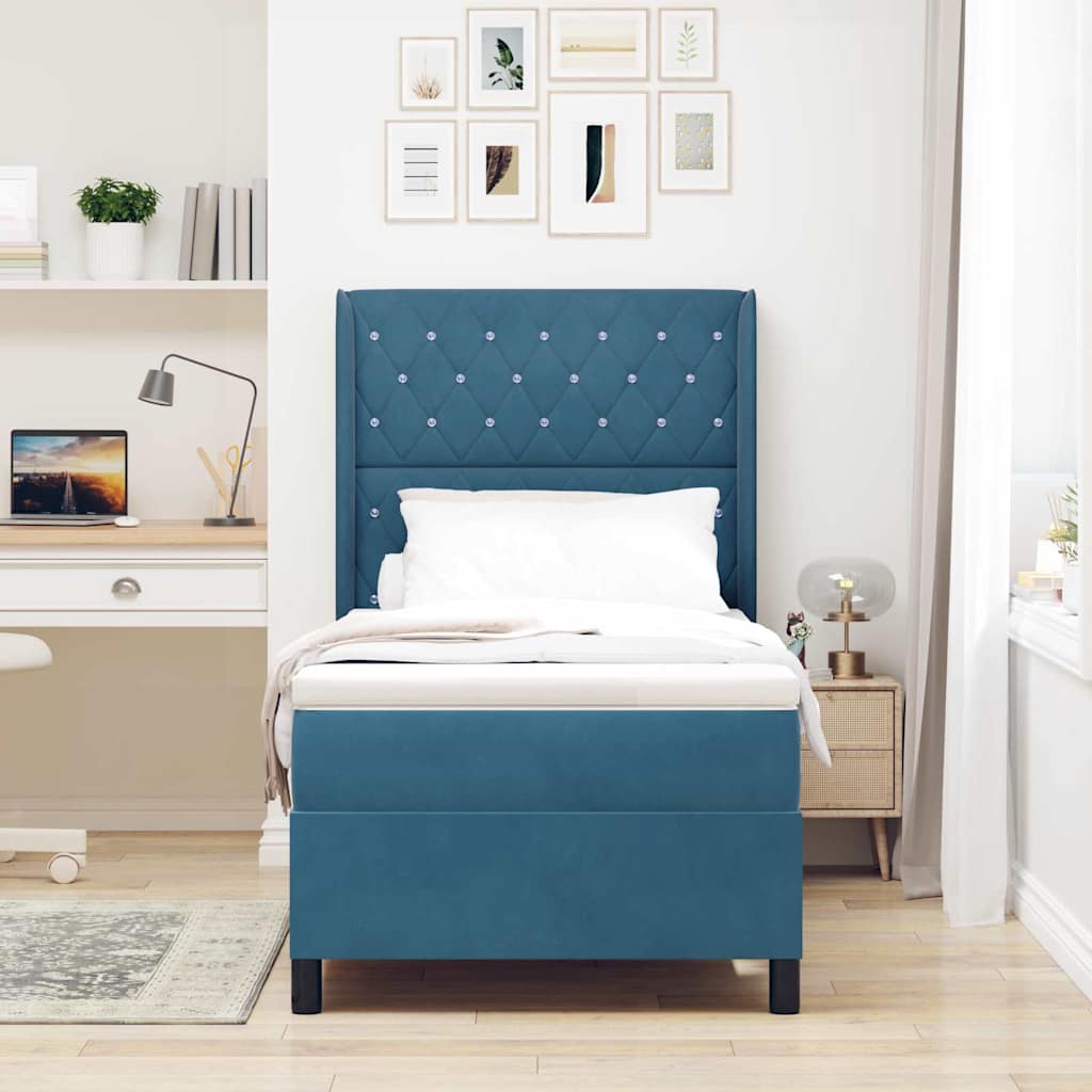 Led Boxspring Seng Med Madras Argyle Blå 100 X 200 Cm Fløjl - Billede 5