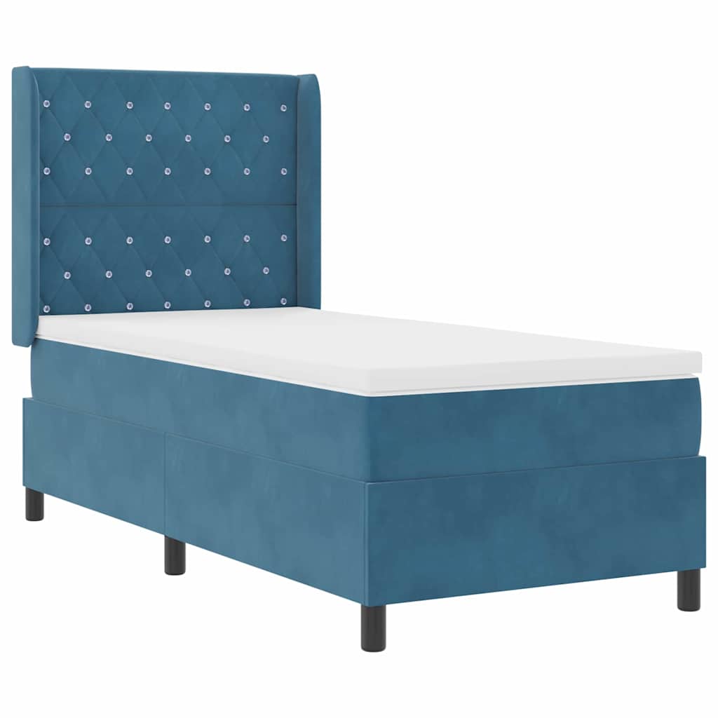 Led Boxspring Seng Med Madras Argyle Blå 100 X 200 Cm Fløjl - Billede 2