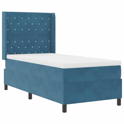 Led Boxspring Seng Med Madras Argyle Blå 100 X 200 Cm Fløjl - Billede 2