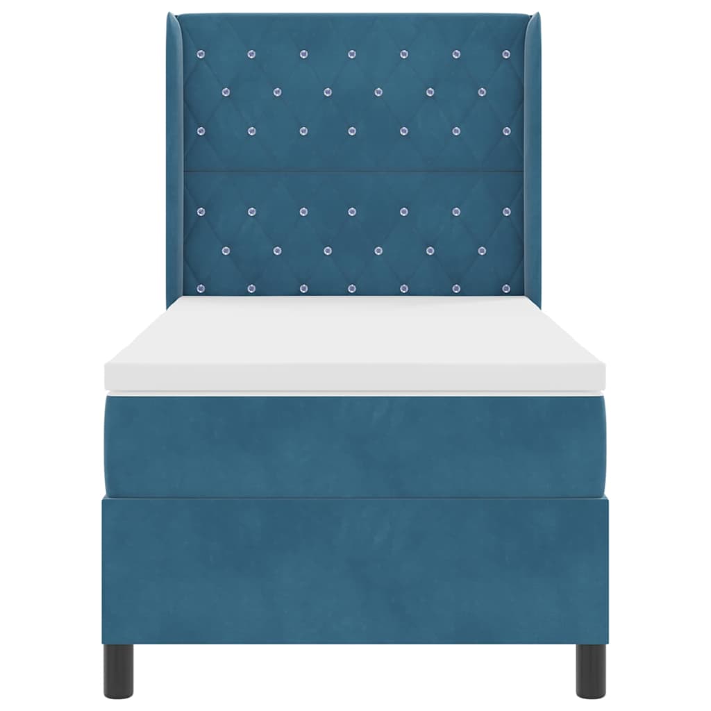 Led Boxspring Seng Med Madras Argyle Blå 100 X 200 Cm Fløjl - Billede 9