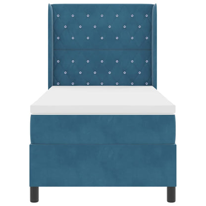 Led Boxspring Seng Med Madras Argyle Blå 100 X 200 Cm Fløjl - Billede 9