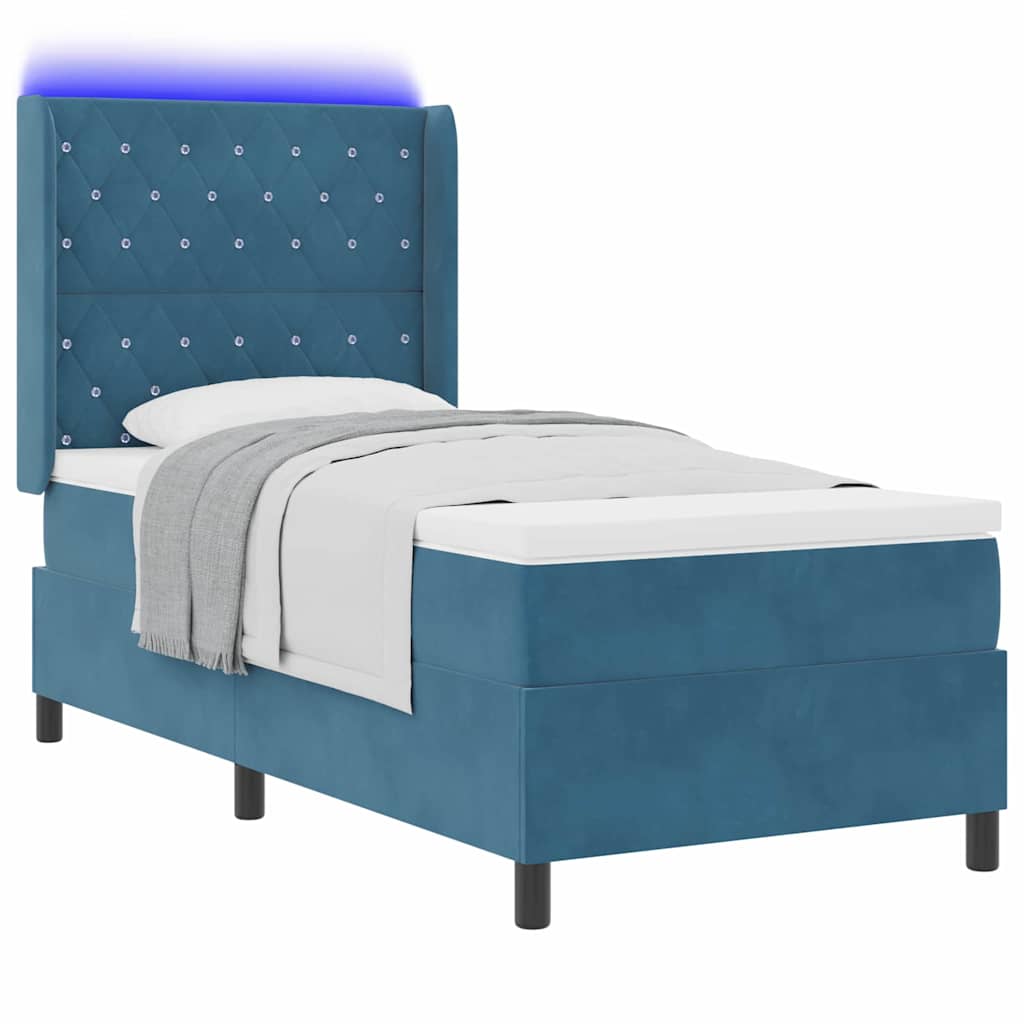 Led Boxspring Seng Med Madras Argyle Blå 100 X 200 Cm Fløjl - Billede 3