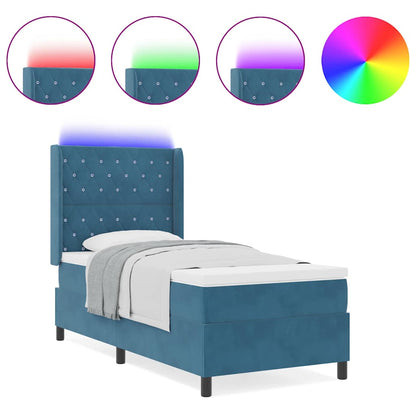 Led Boxspring Seng Med Madras Argyle Blå 100 X 200 Cm Fløjl - Billede 4