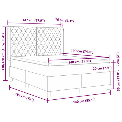Led Boxspring Seng Med Madras Argyle Lysegrå 140 X 190 Cm Fløjl - Billede 13