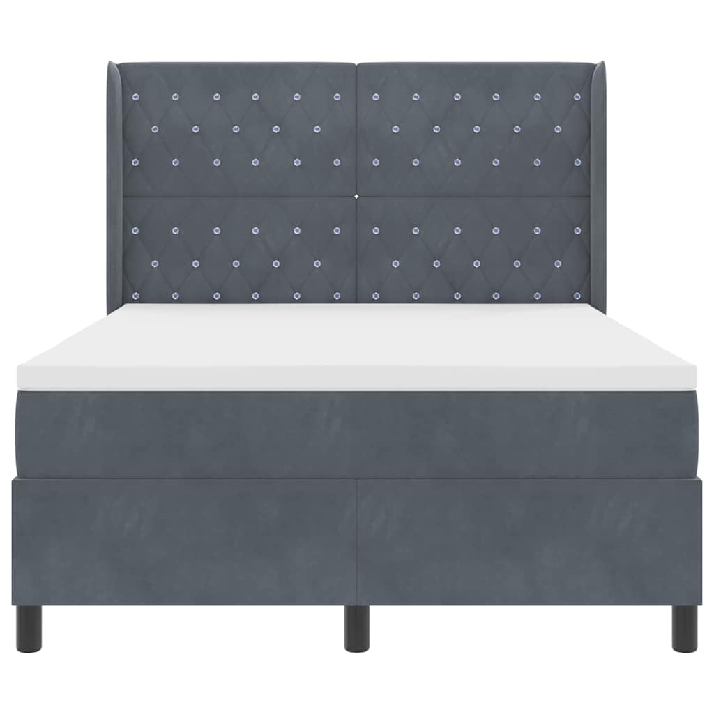 Led Boxspring Seng Med Madras Mørkegrå 140 X 190 Cm Fløjl - Billede 9