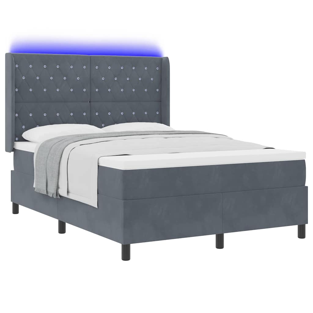 Led Boxspring Seng Med Madras Mørkegrå 140 X 190 Cm Fløjl - Billede 3
