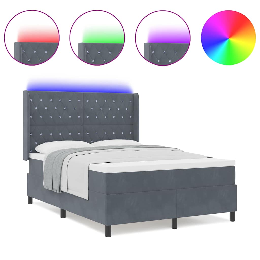 Led Boxspring Seng Med Madras Mørkegrå 140 X 190 Cm Fløjl - Billede 4