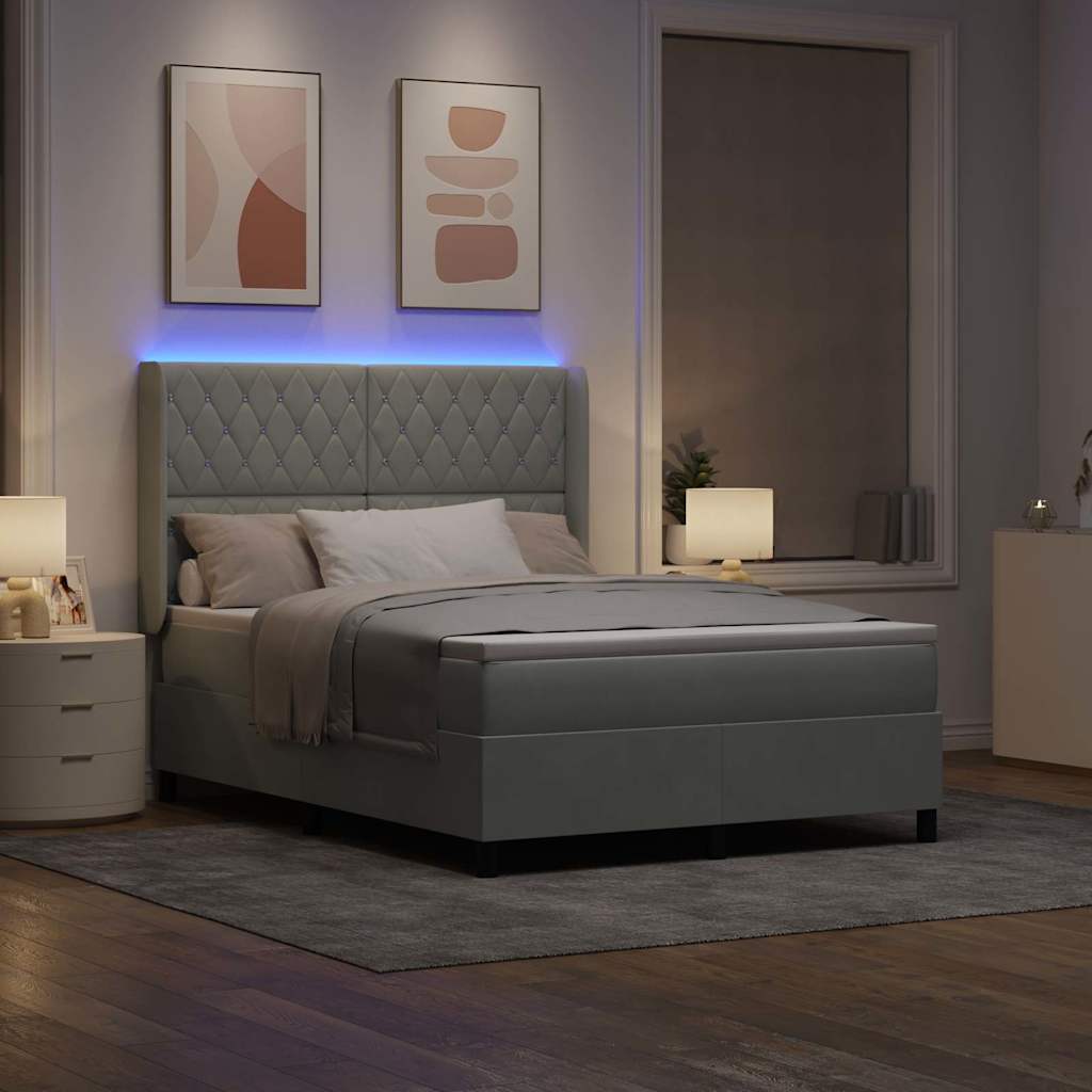Led Boxspring Seng Med Madras Argyle Lysegrå 160 X 200 Cm Fløjl - Billede 6