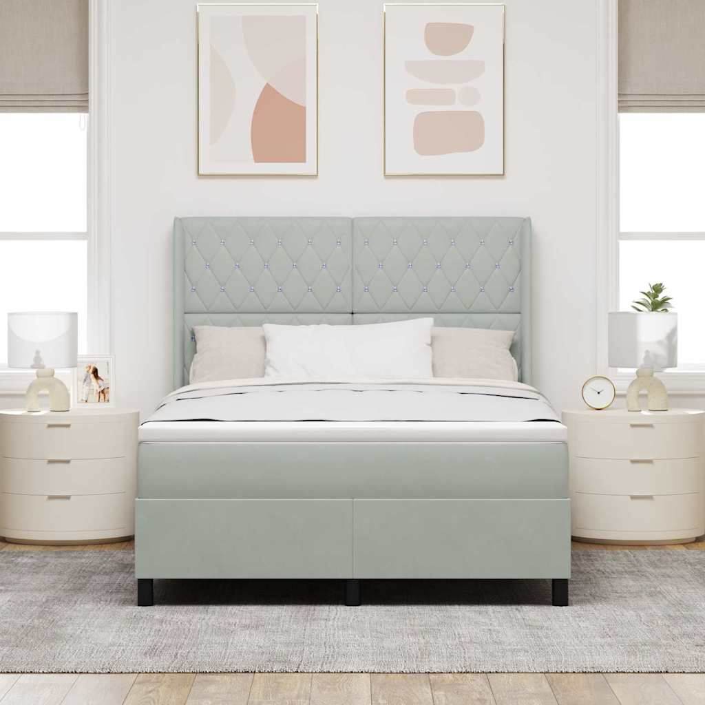 Led Boxspring Seng Med Madras Argyle Lysegrå 160 X 200 Cm Fløjl - Billede 5