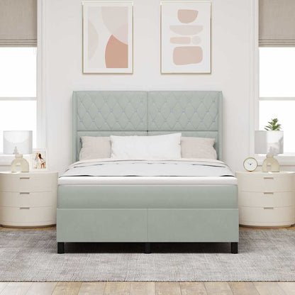 Led Boxspring Seng Med Madras Argyle Lysegrå 160 X 200 Cm Fløjl - Billede 5