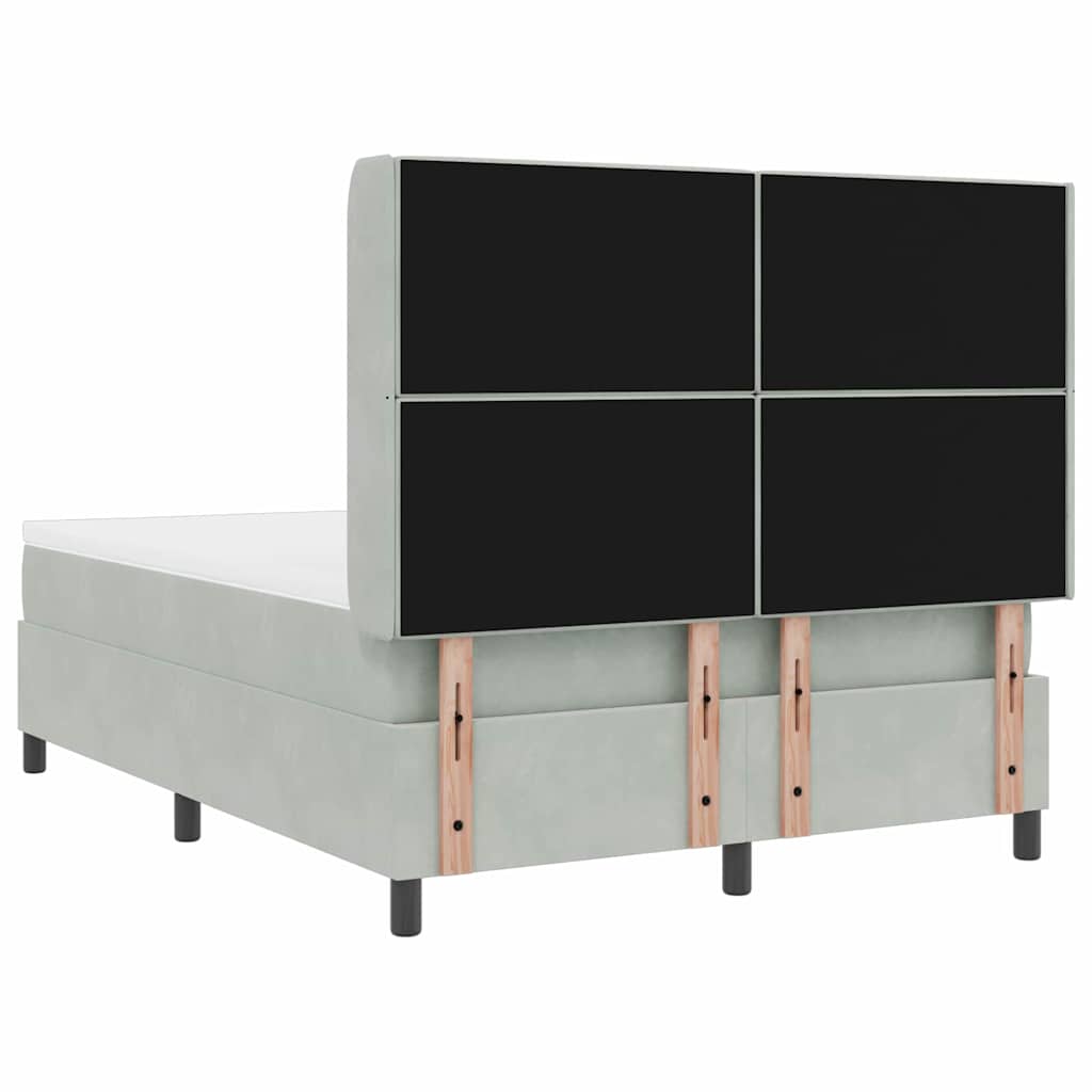 Led Boxspring Seng Med Madras Argyle Lysegrå 160 X 200 Cm Fløjl - Billede 11