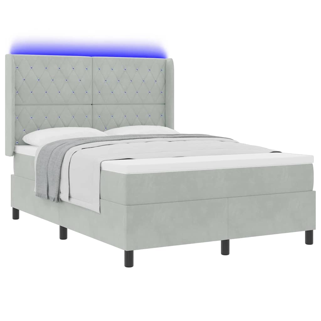 Led Boxspring Seng Med Madras Argyle Lysegrå 160 X 200 Cm Fløjl - Billede 3