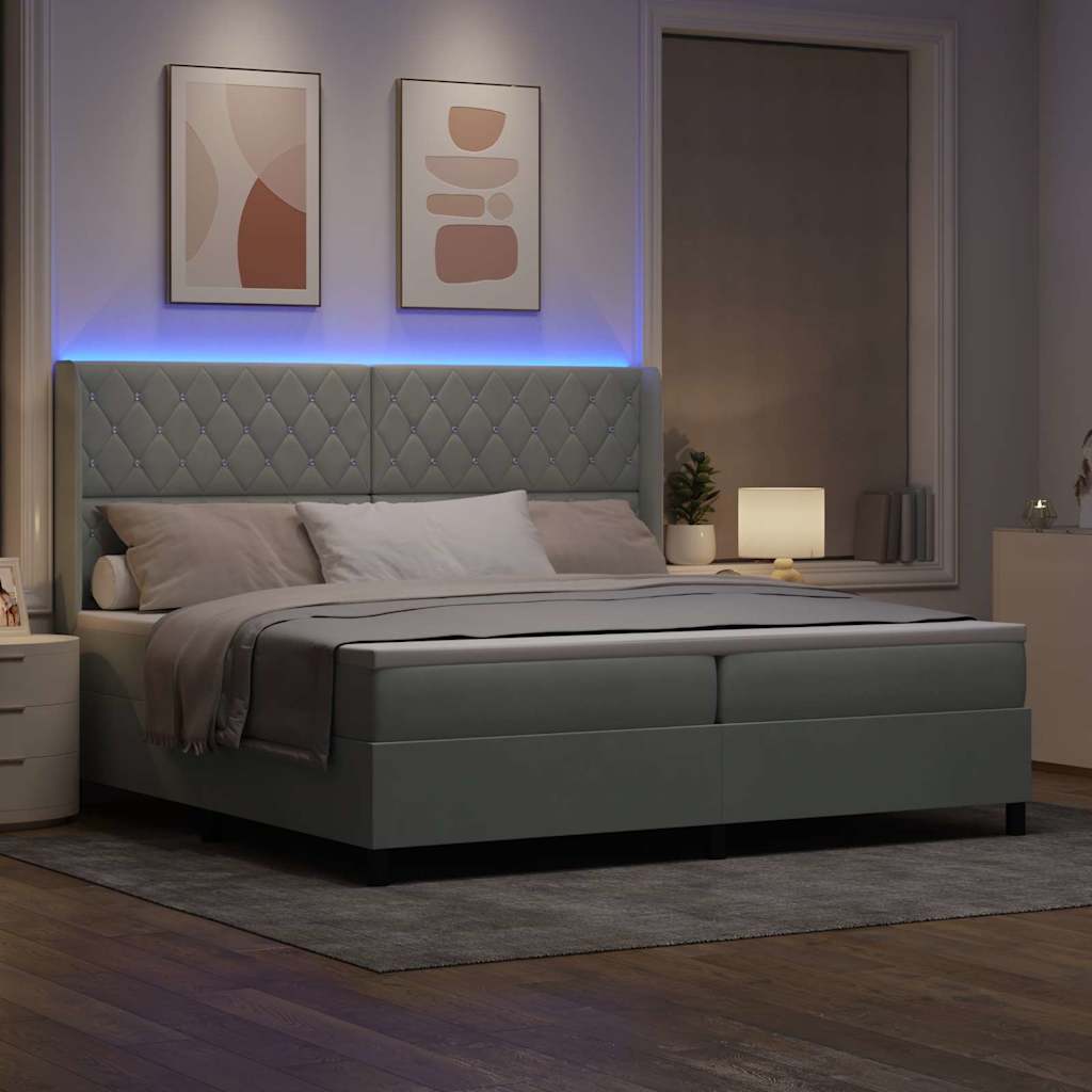 Led Boxspring Seng Med Madras Argyle Lysegrå 200 X 200 Cm Fløjl - Billede 6