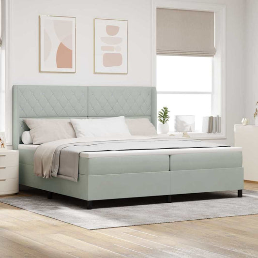 Led Boxspring Seng Med Madras Argyle Lysegrå 200 X 200 Cm Fløjl - Hovedbillede