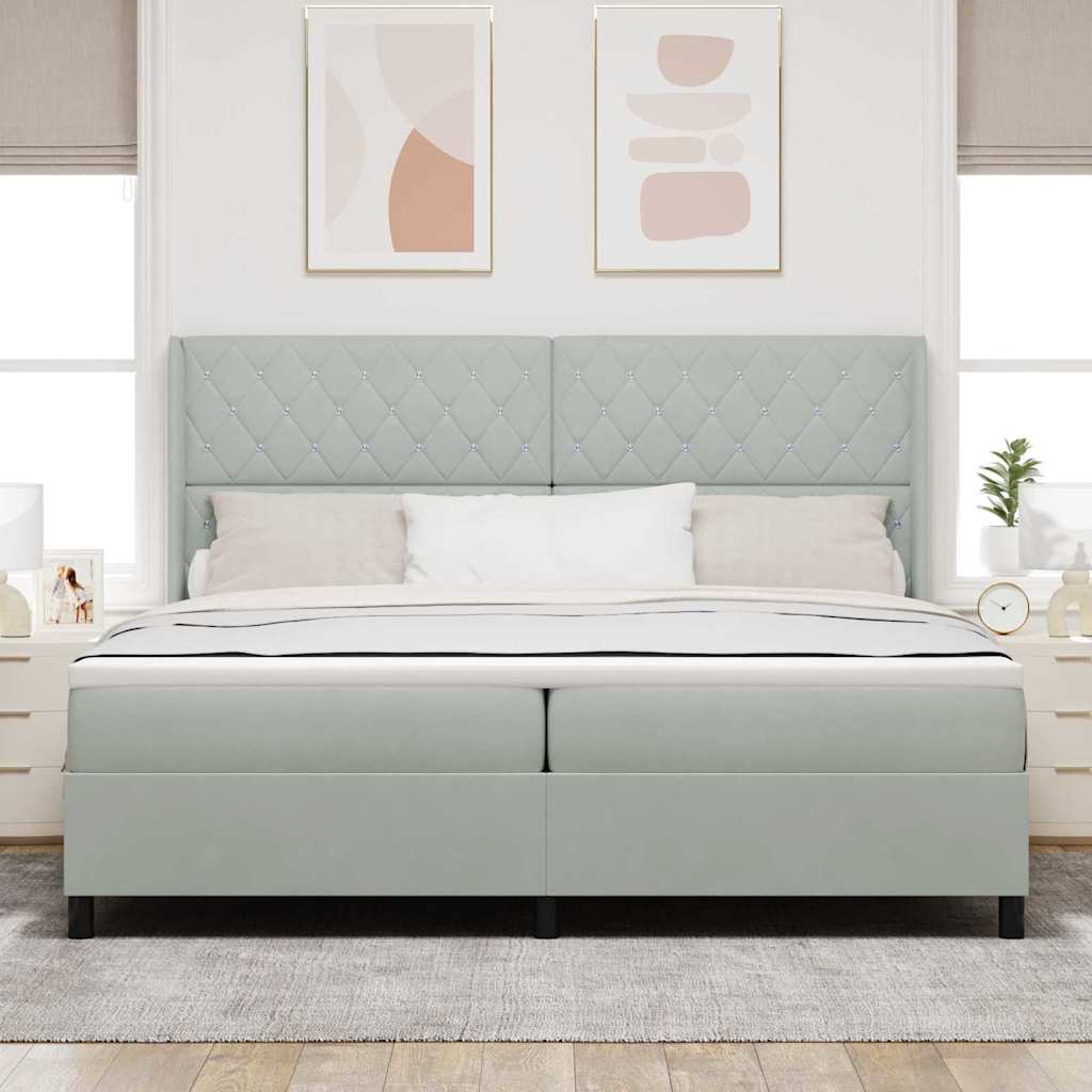 Led Boxspring Seng Med Madras Argyle Lysegrå 200 X 200 Cm Fløjl - Billede 5