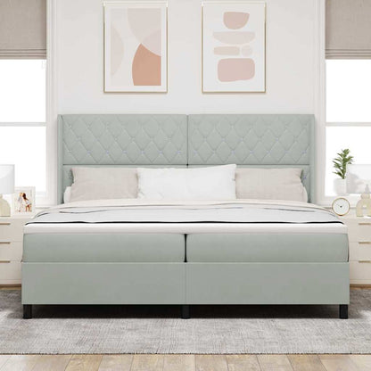 Led Boxspring Seng Med Madras Argyle Lysegrå 200 X 200 Cm Fløjl - Billede 5