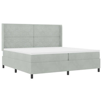 Led Boxspring Seng Med Madras Argyle Lysegrå 200 X 200 Cm Fløjl - Billede 2