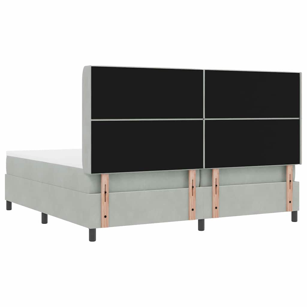 Led Boxspring Seng Med Madras Argyle Lysegrå 200 X 200 Cm Fløjl - Billede 11