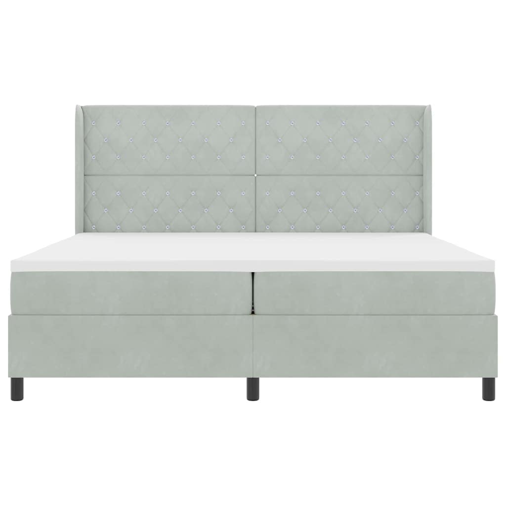 Led Boxspring Seng Med Madras Argyle Lysegrå 200 X 200 Cm Fløjl - Billede 9