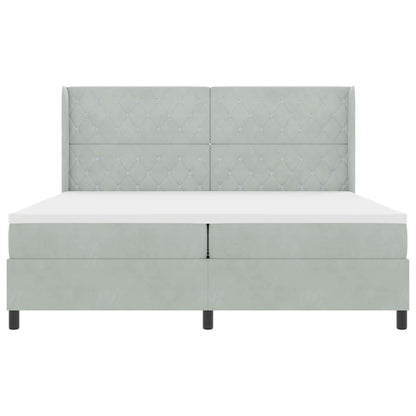 Led Boxspring Seng Med Madras Argyle Lysegrå 200 X 200 Cm Fløjl - Billede 9