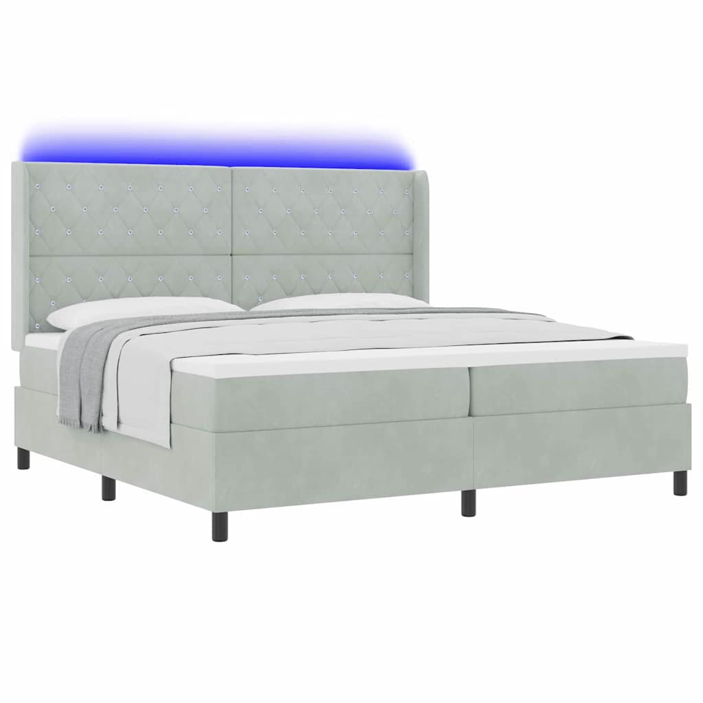 Led Boxspring Seng Med Madras Argyle Lysegrå 200 X 200 Cm Fløjl - Billede 3