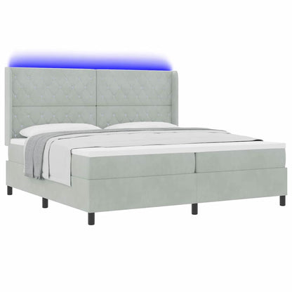 Led Boxspring Seng Med Madras Argyle Lysegrå 200 X 200 Cm Fløjl - Billede 3