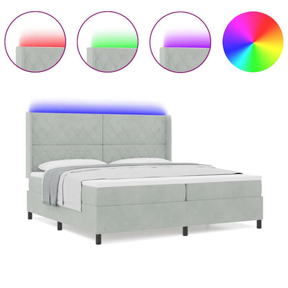 Led Boxspring Seng Med Madras Argyle Lysegrå 200 X 200 Cm Fløjl - Billede 4