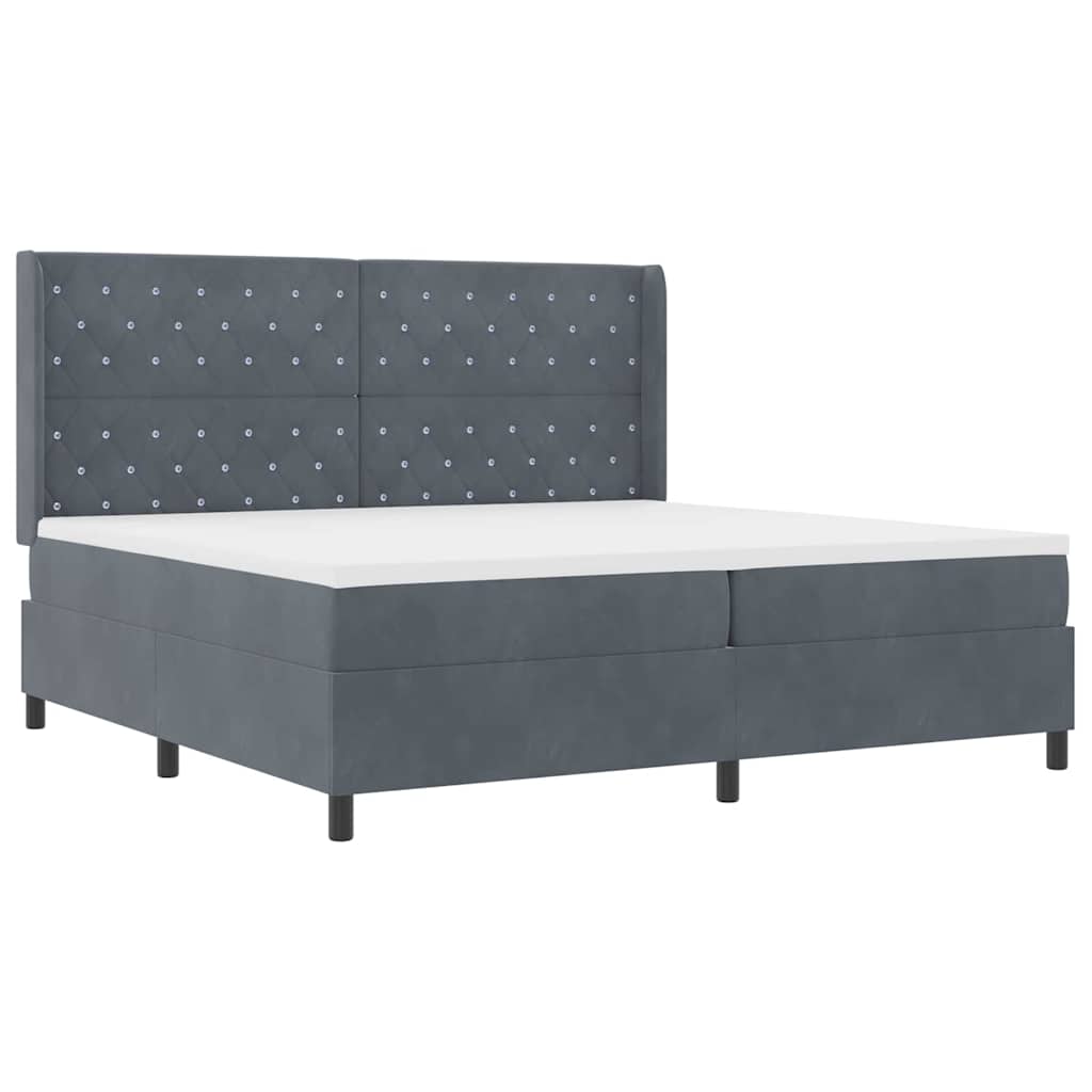 Led Boxspring Seng Med Madras Mørkegrå 200 X 200 Cm Fløjl - Billede 2