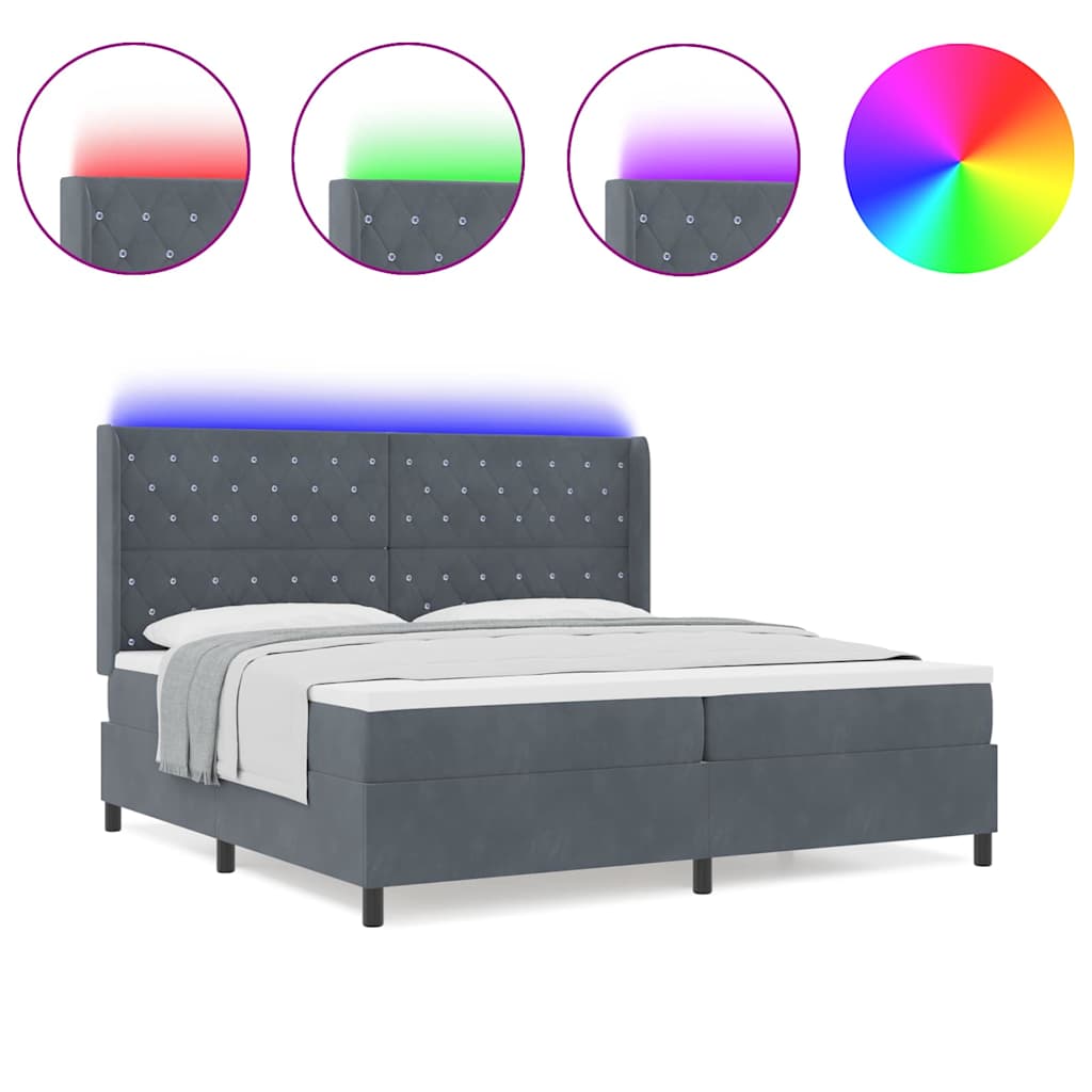 Led Boxspring Seng Med Madras Mørkegrå 200 X 200 Cm Fløjl - Billede 4