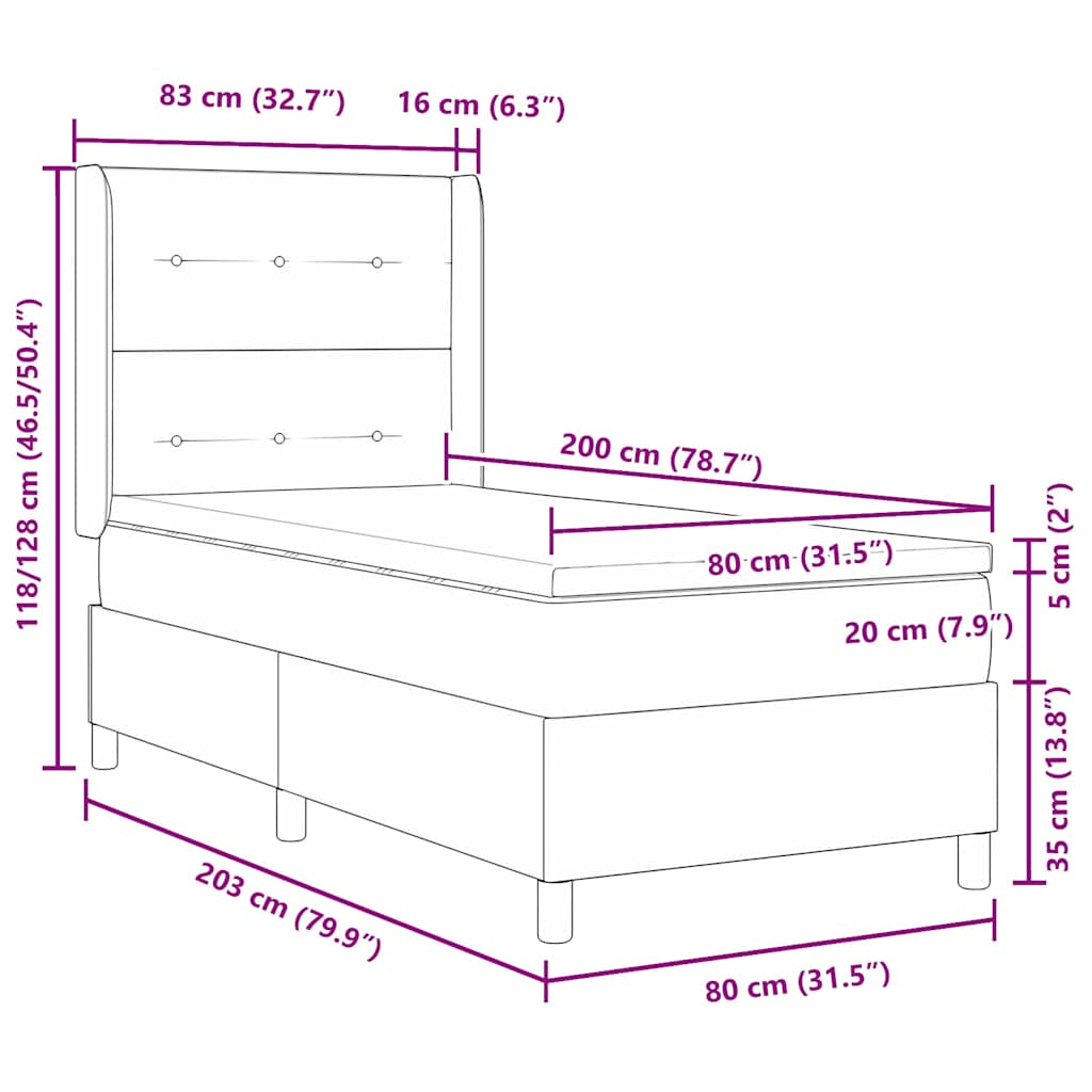 Box Spring Seng Med LED-lysstrimler Fløjl - Billede 14