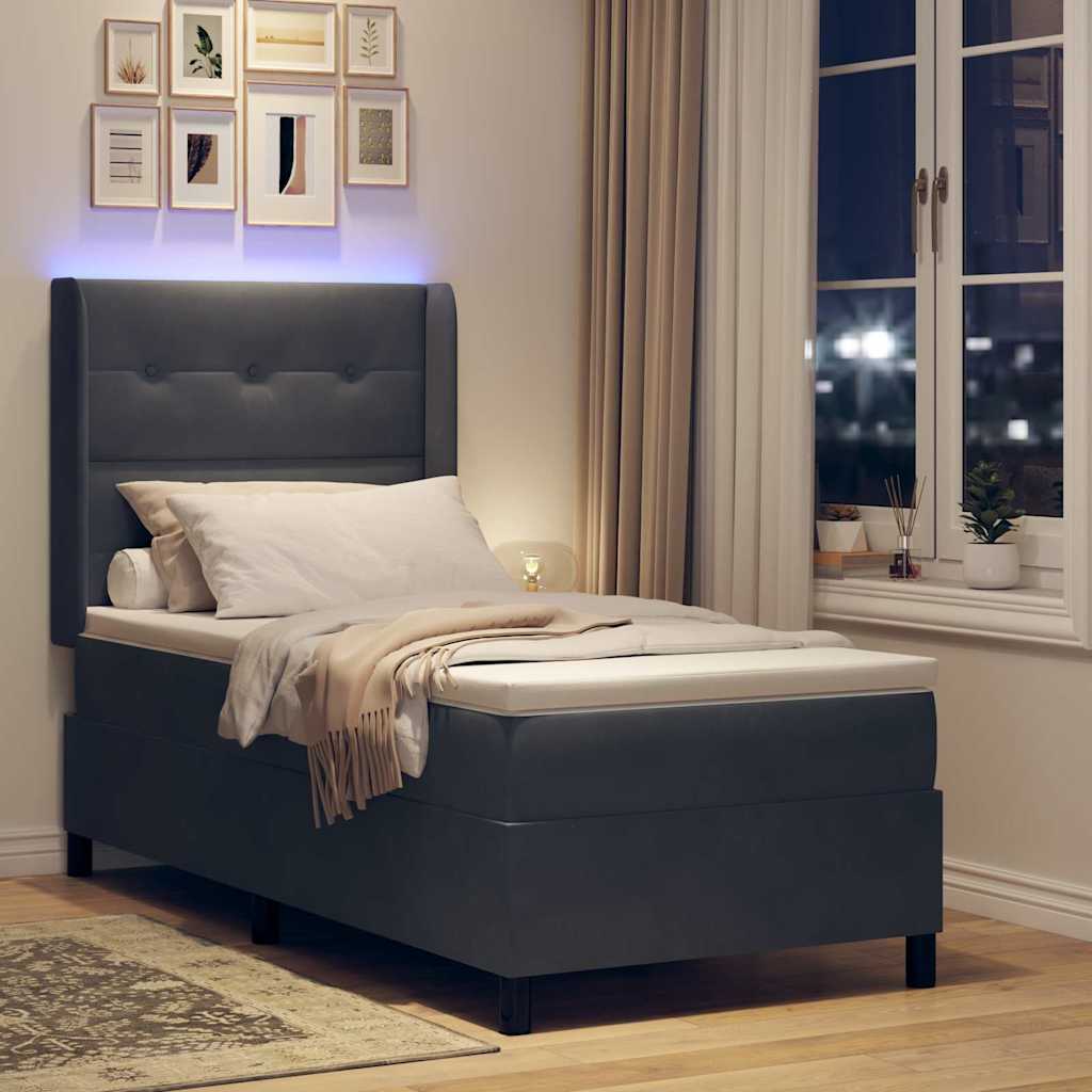 Led Boxspring Seng Med Madras Mørkegrå 80 X 200 Cm Fløjl - Billede 6