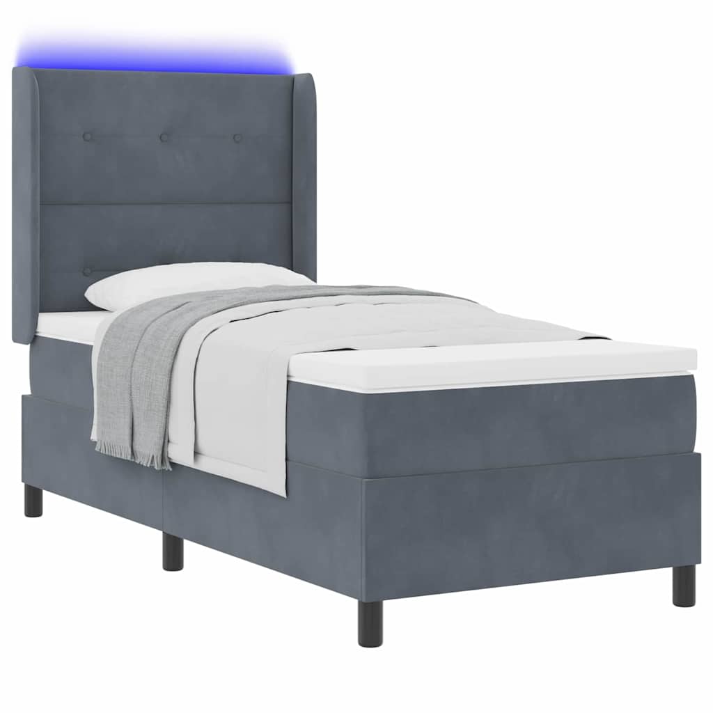 Led Boxspring Seng Med Madras Mørkegrå 80 X 200 Cm Fløjl - Billede 3