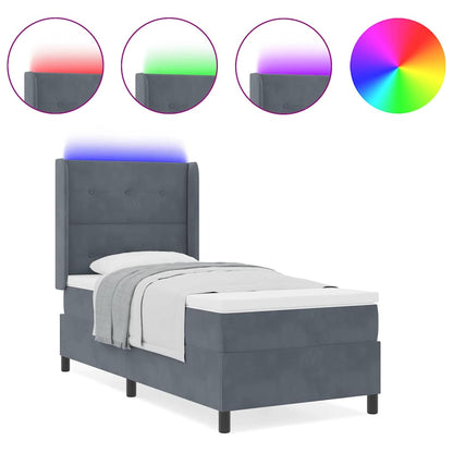 Led Boxspring Seng Med Madras Mørkegrå 80 X 200 Cm Fløjl - Billede 4