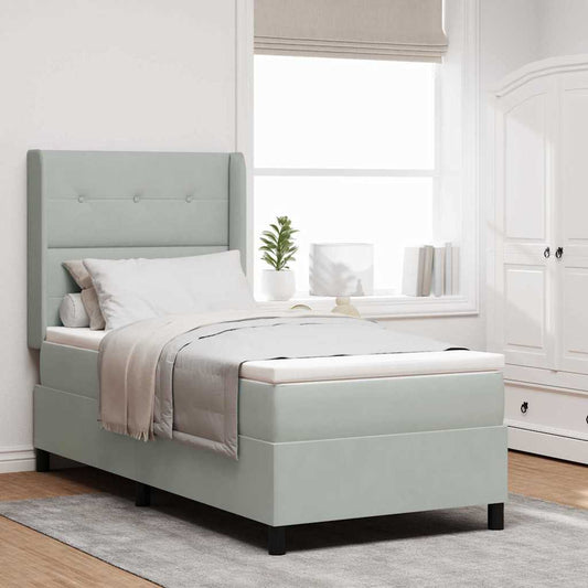 Led Boxspring Seng Med Madras Lysegrå 100 X 200 Cm Fløjl - Hovedbillede