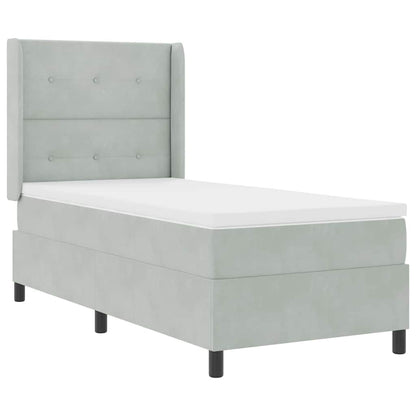 Led Boxspring Seng Med Madras Lysegrå 100 X 200 Cm Fløjl - Billede 2