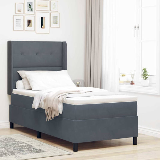 Led Boxspring Seng Med Madras Mørkegrå 100 X 200 Cm Fløjl - Hovedbillede