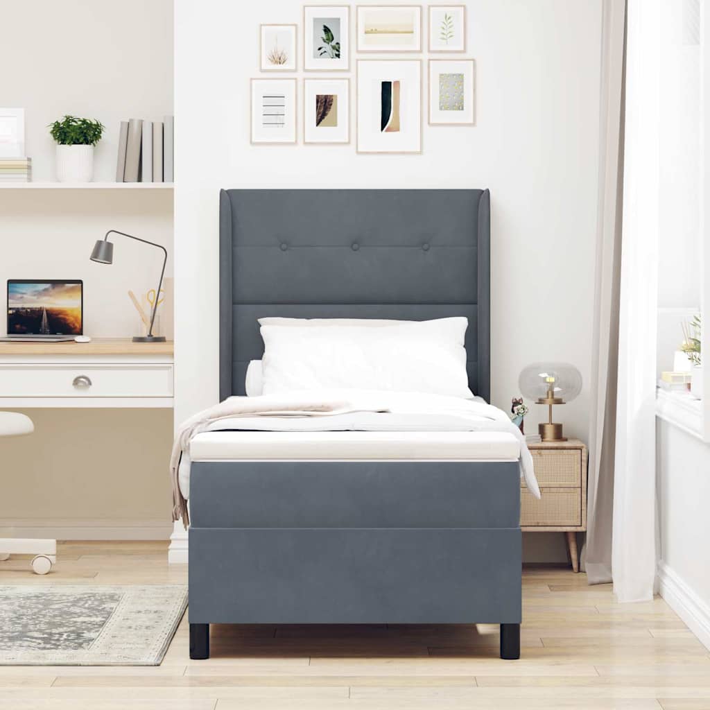 Led Boxspring Seng Med Madras Mørkegrå 100 X 200 Cm Fløjl - Billede 5
