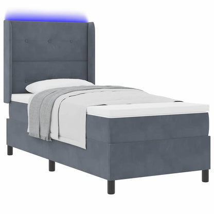 Led Boxspring Seng Med Madras Mørkegrå 100 X 200 Cm Fløjl - Billede 3