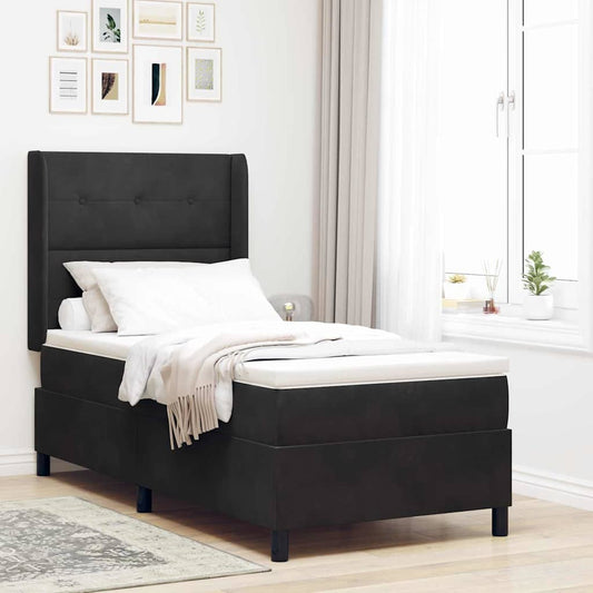 Led Boxspring Seng Med Madras Sort 100 X 200 Cm Fløjl - Hovedbillede
