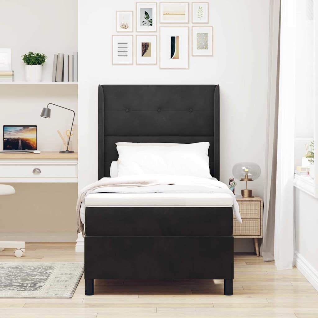 Led Boxspring Seng Med Madras Sort 100 X 200 Cm Fløjl - Billede 5