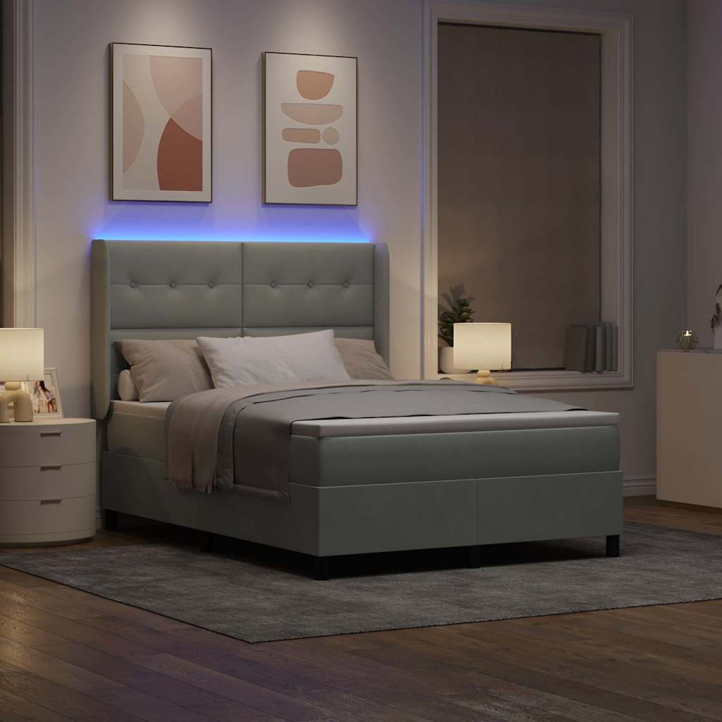 Led Boxspring Seng Med Madras Lysegrå 160 X 200 Cm Fløjl - Billede 6