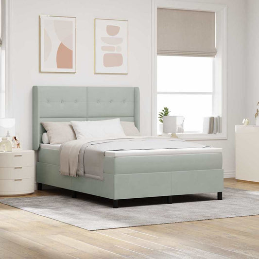 Led Boxspring Seng Med Madras Lysegrå 160 X 200 Cm Fløjl - Hovedbillede