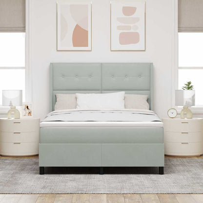 Led Boxspring Seng Med Madras Lysegrå 160 X 200 Cm Fløjl - Billede 5