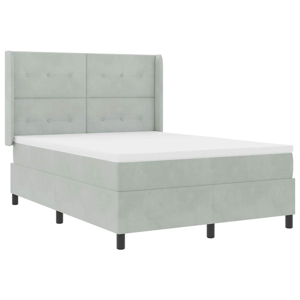 Led Boxspring Seng Med Madras Lysegrå 160 X 200 Cm Fløjl - Billede 2