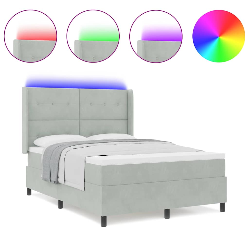 Led Boxspring Seng Med Madras Lysegrå 160 X 200 Cm Fløjl - Billede 4
