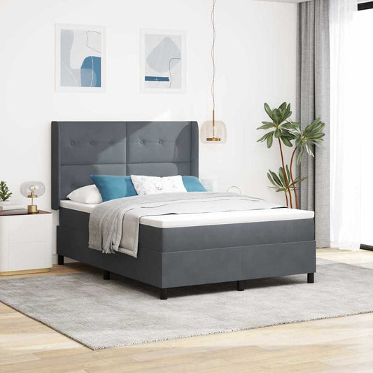 Led Boxspring Seng Med Madras Mørkegrå 160 X 200 Cm Fløjl - Hovedbillede